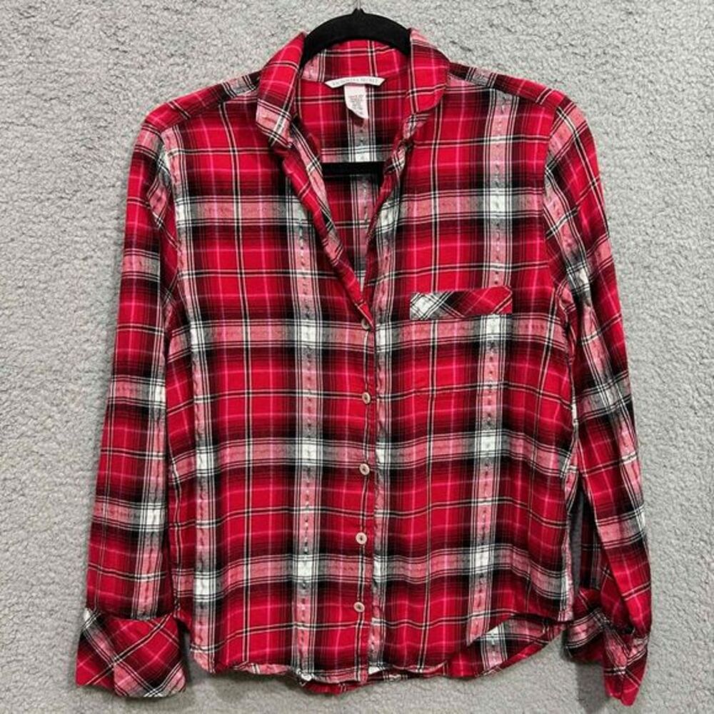 Victoria'S Secret Sleepwear Womens Size Small Red Plaid Long Sleeve Button